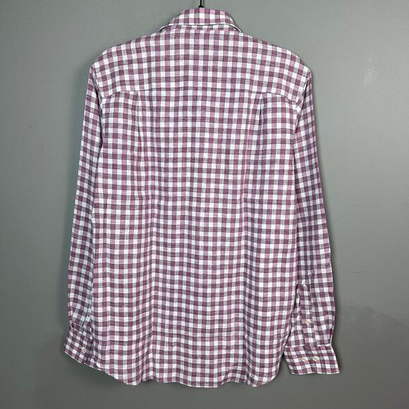 David Donahue shirt mens medium NEW button down check red linen cotton chore - Picture 4 of 11